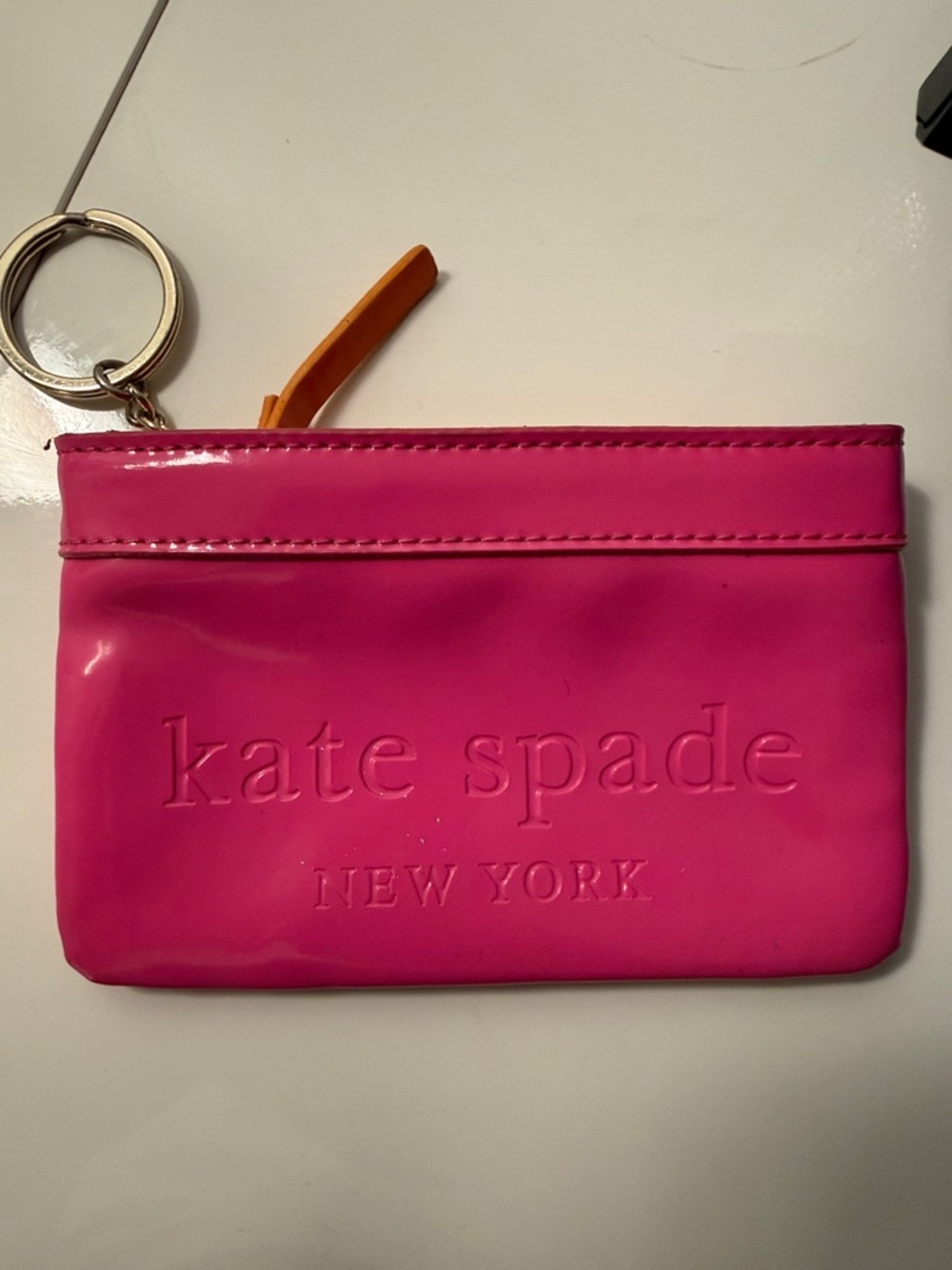 Kate Spade Hot Pink Patent Keyring Coin Pouch with Orange Pull